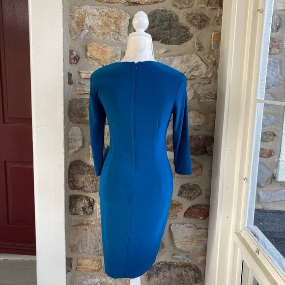 NWT Eliza J Faux Wrap Ruched Jersey Sheath Midi Dress $118 Womens 6 - Picture 8 of 12